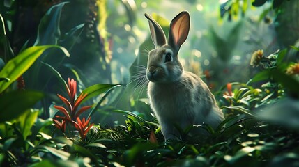 Easter rabbit in forest. - obrazy, fototapety, plakaty