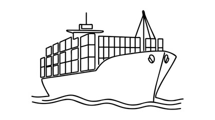 Continuous one line drawing cargo ship with containers in the port. Cargo Concept.
