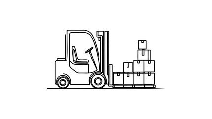 Continuous one line drawing forklift truck with boxes. © artisttop