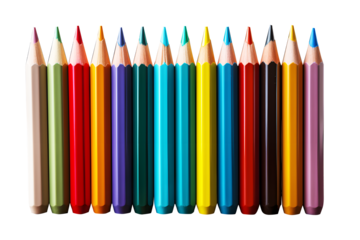 Different Color pencils wood isolated on cut out PNG or transparent background. Realistic clipart template pattern. Children's art education school supplies. Use paint for art.