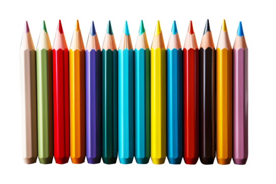 Different Color pencils wood isolated on cut out PNG or transparent background. Realistic clipart template pattern. Children's art education school supplies. Use paint for art.