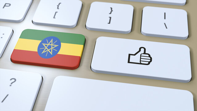 Ethiopia Flag and Yes or Thumbs Up Button. 3D Illustration