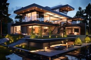 Modern Building Architecture of Luxury House Home or Hotel Exterior with swimming pool background