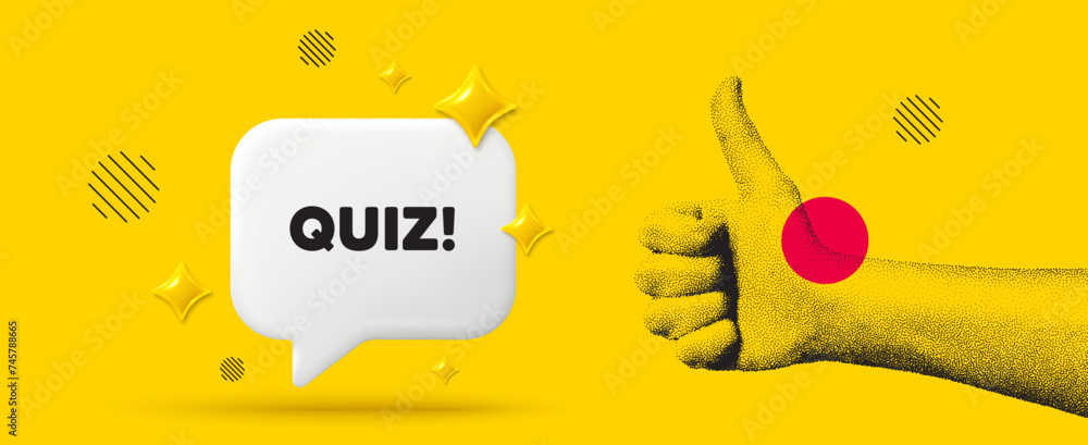Poster quiz symbol. answer question sign. hand showing thumb up like. vector
