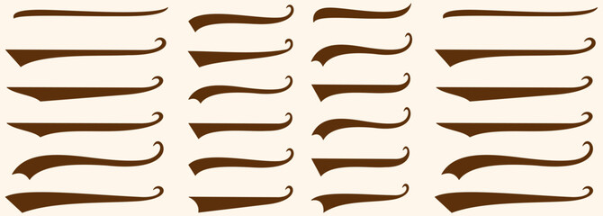 Calligraphic swoosh tails. Underline lettering lines. Calligraphic swoosh underline. Retro underline swooshes tails and athletic typography - obrazy, fototapety, plakaty