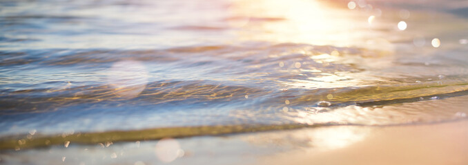 Abstract summer sea sandy beach vacation background. Bokeh sunrise sunset light on summer sea beach - 745788868