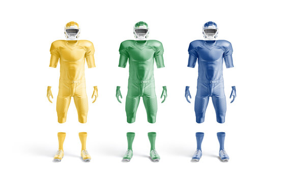 Blank colored american football uniform mockup, front view