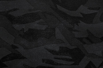 Texture of camouflage fabric as background, top view. Black and white effect