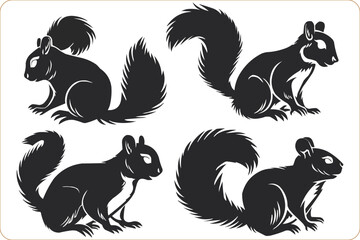 Squirrel silhouette on white background, Set of Squirrel silhouette,  silhouettes of squirrels. Vector illustration