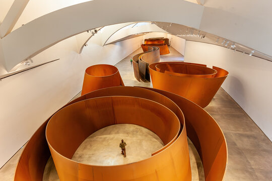 Bilbao, Spain - JUNE 17, 2014: The Matter of Time by Richard Serra in the Arcelor Gallery in the Guggenheim Museums in Bilbao, Spain, Basque Country