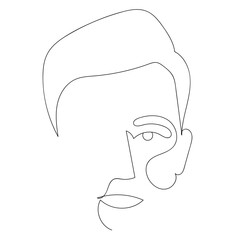 Continuous one line drawing of man portrait. Hairstyle. Fashionable men's style.
