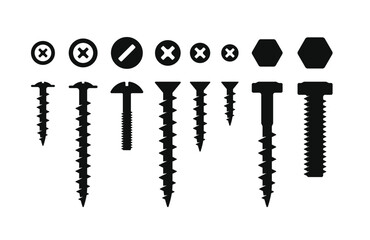 Screws, Bolt and Nut Set on White Background. Vector
