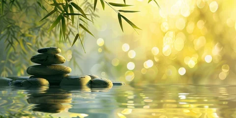  zen stones in water and bambo © ThKimNgn