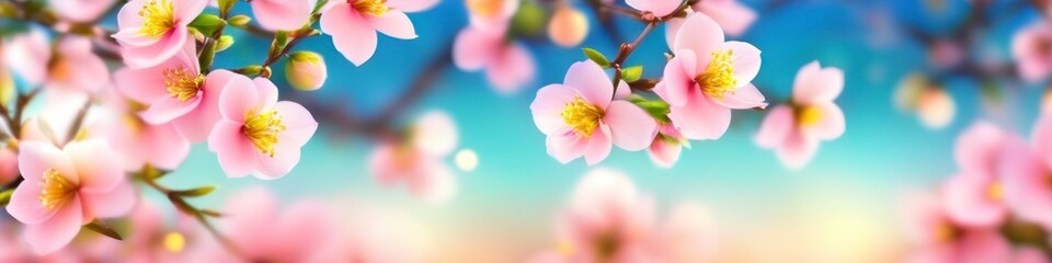 Obraz na płótnie Canvas Abstract colorful blurred illustration of blooming spring peach branch on blurred bokeh background, space for text. Concept for valentine's day or birthday or mother's day or women's day.
