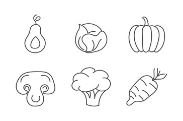 Set of vegetables in flat design. Healthy food. Salad, carrot, broccoli, potato, mushroom, agriculture. Hand drawn doodles. Editable seamless pattern. Vector illustration