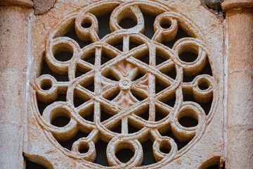 stone lattices, Ermita de Santa Coloma, Albendiego, Guadalajara province, Spain
