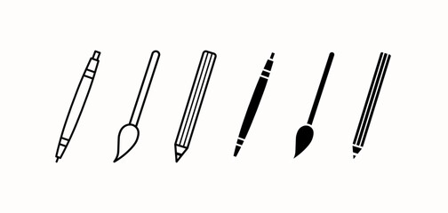 Pencil icons set. Line, set of pencils of different shapes icons. Vector icons