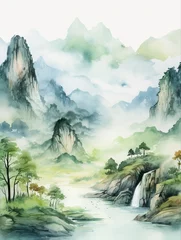 Foto op Plexiglas Watercolor style natural landscape background © Agustini