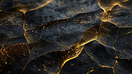 3D abstract wallpaper featuring a three-dimensional dark golden and black background, creating a luxurious golden wallpaper with hints of black for added depth and contrast.  - obrazy, fototapety, plakaty