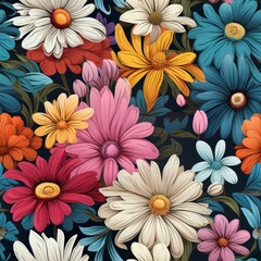 Groovy Retro Flower Design. Seamless Spring Pattern.