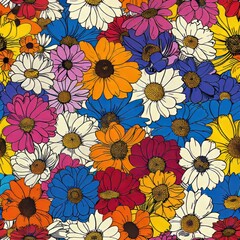 Vintage Hippie Floral Repeat. Seamless Spring Pattern.