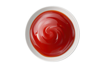Top view. Collection of ketchup or sauce in bowls isolated on transparent background.