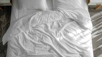 Fototapeta na wymiar Bedbug colony on hotel bedroom