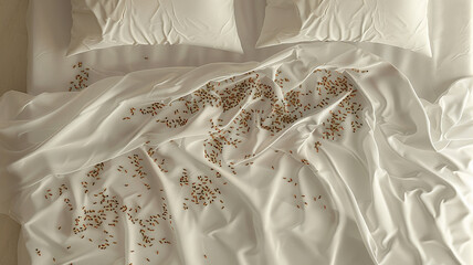 Bedbug colony on hotel bedroom