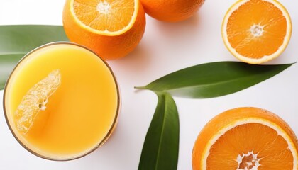 Fresh orange juice fruit drink glass over white background - tropical orange fruit