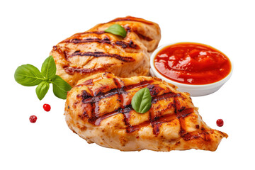 Grilled Chicken with Tomato Sauce Isolated on a transparent background.