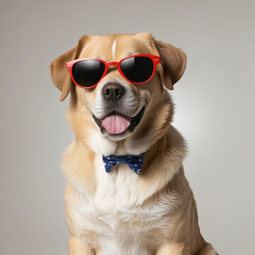 Funny Dog wearing sunglasses on a transparent background,