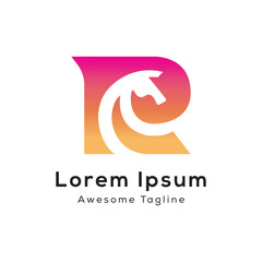 vector letter r with horse head logo icon