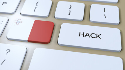 Malta Hack of Country or Hacker Attack 3D Illustration. Country National Flag
