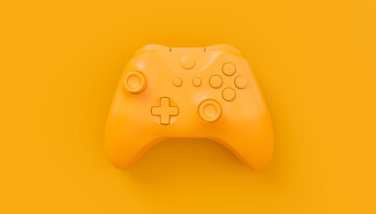 Video game joystick or gamepad in plain monochrome yellow color background © Vasyl Onyskiv