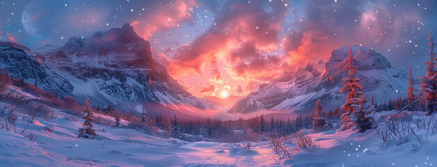 Fototapeta na wymiar Beautiful landscape of mountain with snow. Created with Ai
