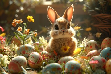 Fototapeta na wymiar Easter Bunny with Easter eggs
