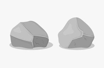 Set of gray granite stones of various 3d shapes. Graphite rock, coal and rocks on white background. Gray stone pile, cartoon icons. Vector illustration