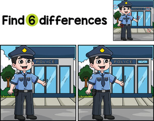Happy Policeman Find The Differences - obrazy, fototapety, plakaty