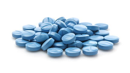 Obraz na płótnie Canvas Pile of blue pills close-up. Medical background.