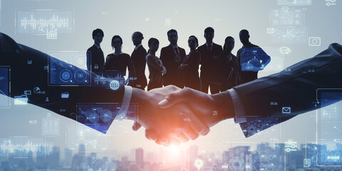Group of multinational business people and digital technology concept. Management strategy. Human...