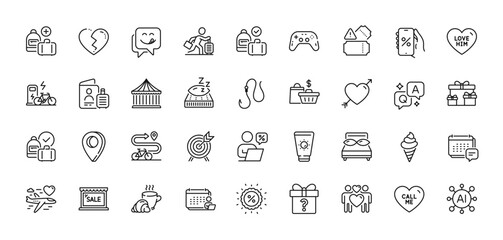 Fototapeta na wymiar Discount, Carry-on baggage and Passport line icons pack. For web app. Line icons. Vector