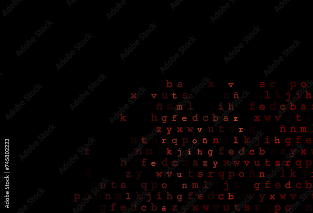 Poster dark red vector texture with abc characters.