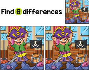 Girl Putting on a Pirate Hat Find The Differences