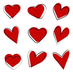 A set of red hearts. Design elements for Valentine's Day. Vector illustration in the shape of a heart.