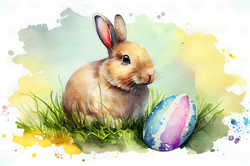 Easter bunny watercolor background. AI generated