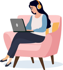 Woman with a laptop working, student or remote work concept