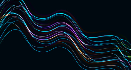 Colorful neon curved waves abstract technology background. Futuristic glowing vector design