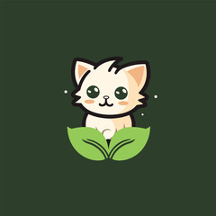 Holistic veterinarian filled outline colorful logo. Animal health. Kitty and plant symbol. Design element. Created with artificial intelligence. Kawaii ai art for corporate branding, pet hospital