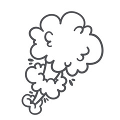 Smoke puff clouds with whoosh and speed line effect icon. Silhouette of three explosion bubble motion with wind. Fun jumps with dust and smoke in air comic icon of doodle style vector illustration