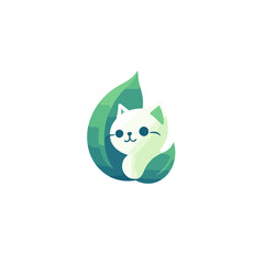 Pet treatment filled gradient logo. Animal care. Kitty and plant symbol. Design element. Created with artificial intelligence. Friendly ai art for corporate branding, cat behavior specialist